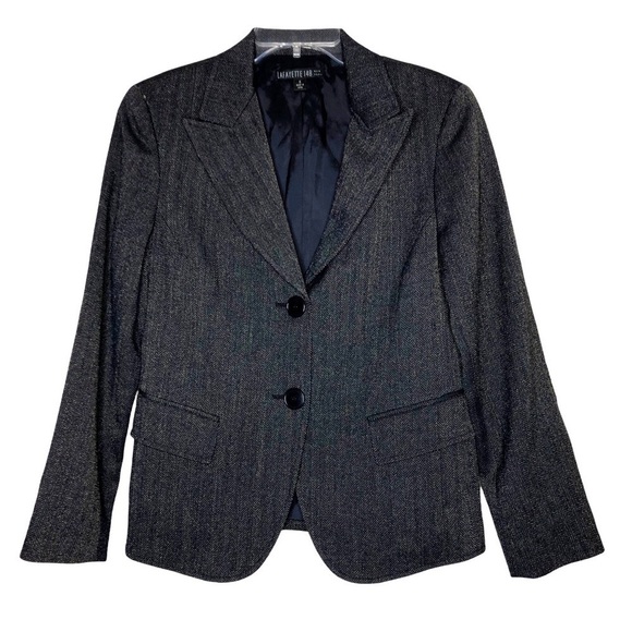 NEW - LAFAYETTE 148 Virgin Wool Navy & Gold Metallic Button Front Blazer -Size 6 - Picture 1 of 6